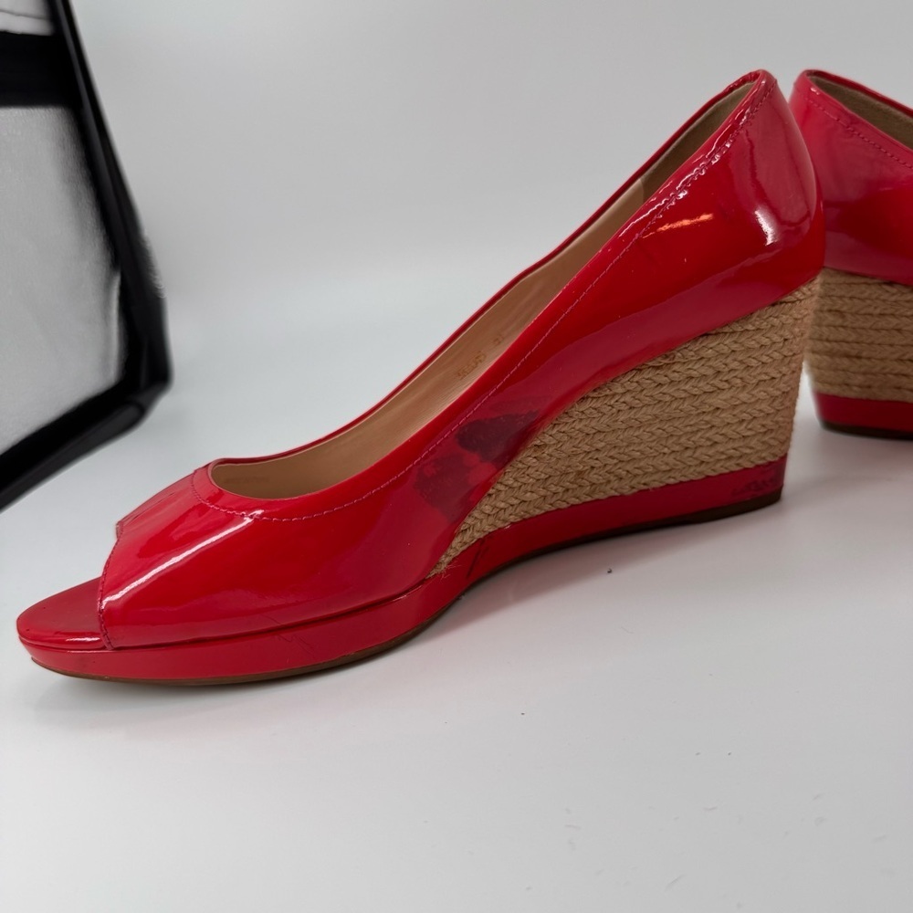 Prada Patent Leather Coral wedge heels shoes Sz 40 - Picture 6 of 9